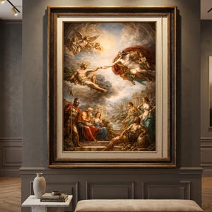 Konsttryck med mytologiska gudar | Digitalt konstverk inspirerat av klassisk grekisk och romersk stil | Väggkonst med gudomlig kraft och legendariska hjältar | Hög upplösning