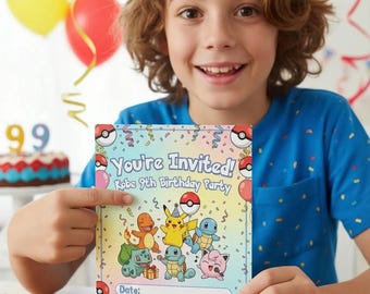 Pokémon Birthday Invitation Template – Editable Digital Invite for Kids' Party – Birthday, Instant Download, Customizable Invite Boy Girl