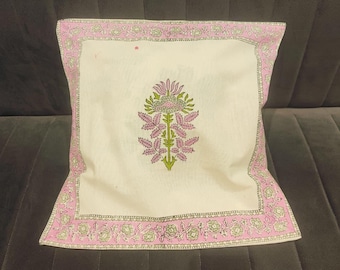 Hand Block Print Cotton Cushion Cover: Floral Pillow