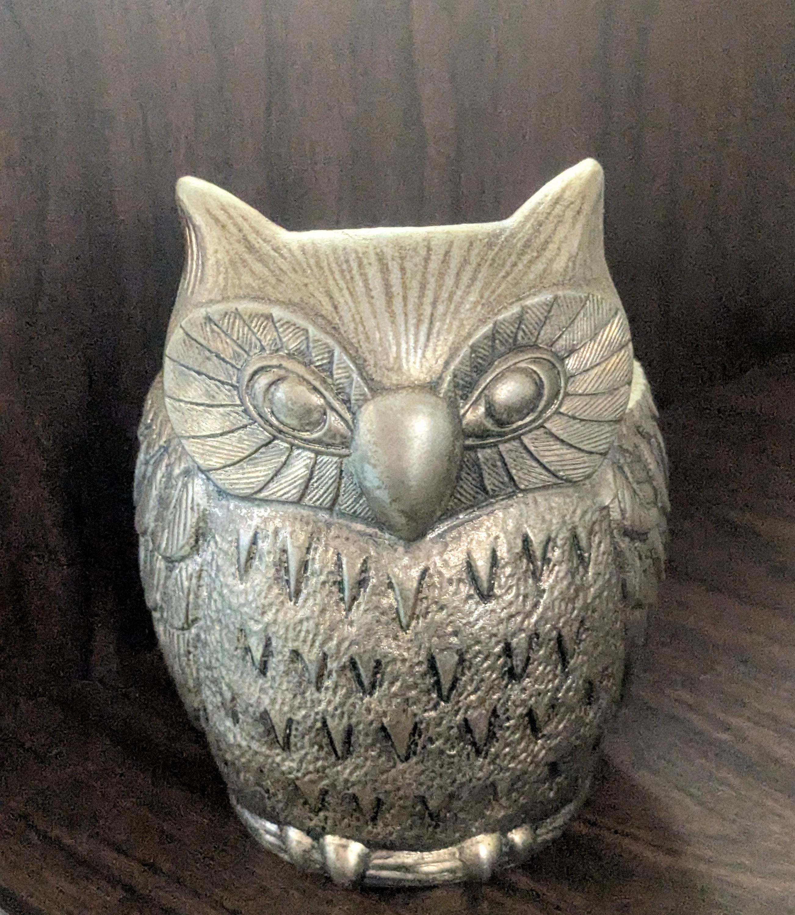 Vintage FB Rogers Silverplate Owl Planter Candle Pencil Holder MCM Figural Decor