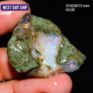 Opal Rough Gemstone, Natural Crystal Opal Welo Fire Opal, Flashy Fire, Specimens Ethiopian Opal Raw, Oil Opal Rough 43 Cts 31X24X13 mm