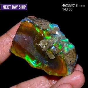 Opal Rough Gemstone, Natural Crystal Opal Welo Fire Opal, Flashy Fire, Specimens Ethiopian Opal Raw, Oil Opal Rough 143.5 Cts 46X33X18 mm