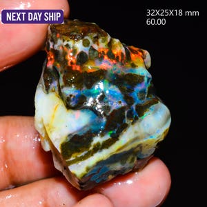 Opal Rough Gemstone, Natural Crystal Opal Welo Fire Opal, Flashy Fire, Specimens Ethiopian Opal Raw, Oil Opal Rough 60 Cts 32X25X18 mm