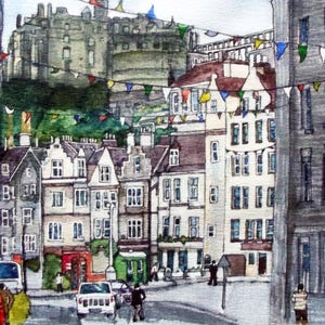 Edinburgh, Houses in Scotland, Print From My Original Mixed Media Artwork