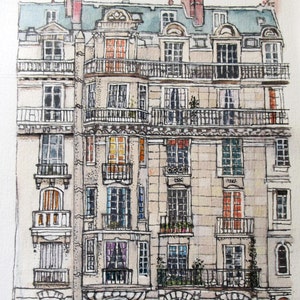 Paris Street Scene, Houses in France, Print From My Original Mixed Media Artwork