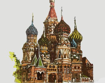 Kremlin Russia Print  From My Original Drawing in Mixed Media