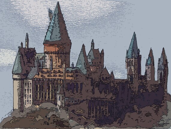 Hogwarts Harry Potters School Print From Original Mixed Media Artwork