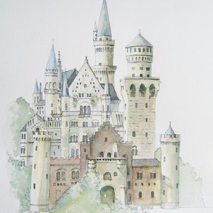 German Castle Print From Original Watercolour