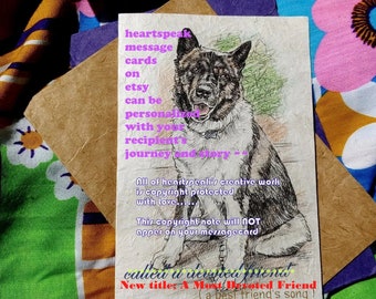 A Most Devoted Friend ..personalize / American akita / /storybook /sentimental rainbow bridge/ unique empathy condolence cards pet poem