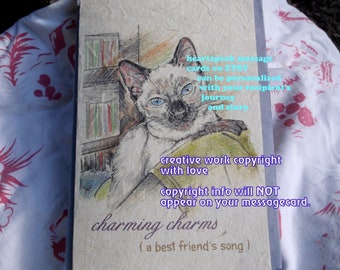 charming charms/ siamese cat / cat love / personalize/storybook/sentimental/unique empathy condolence/pet sympathy/pet cards pet poem