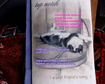 top notch ..personalize/ black and white cat / storybook/rainbow bridge /sentimental /unique empathy condolence card pet poem