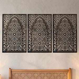 Marokkanische Holzplatten, Gitter-Dekorplatten, Arabische Fensterwand, marokkanische Wandkunst, Arabesken-Holzplatten, marokkanische Wanddekoration