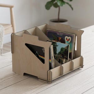 Wood Vinyl Record Storage Crate, Wooden LP Album Organizer, Tabletop Record Holder, Side Loading Vinyl Bin, LP Display Box