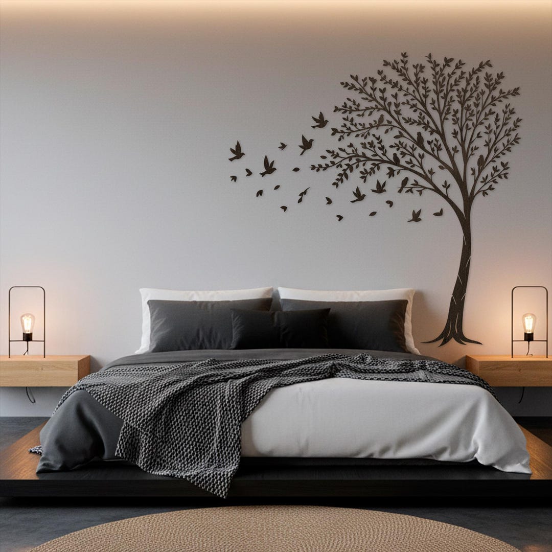 Wooden Tree Wall Art, Tree of Life With Birds, Big Tree Wall Art ...