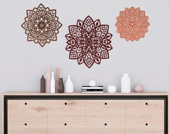 Juego de 3 paneles de mandala, arte mural de mandala de madera, decoración de pared de mandala de madera, arte mural de madera de geometría sagrada, tapiz de mandala, arte de mandala