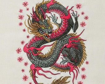Japanese Dragon Embroidery Design | Oriental Logo Machine File (Instant Download)