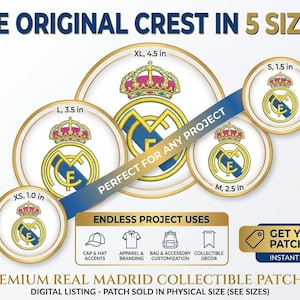 Borduurontwerp Real Madrid-logo | Football Club-embleem (directe download, inclusief 4 maten)