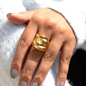 Bold Chunky Demi Fine Jewelry for Women- Alloy Mix Yellow Gold Plated Statement Ring