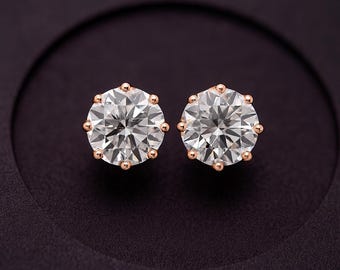 8-zębowe kolczyki z diamentami – srebrne kolczyki z pojedynczym szlifem – okrągłe kolczyki – dostępne złote personalizacje