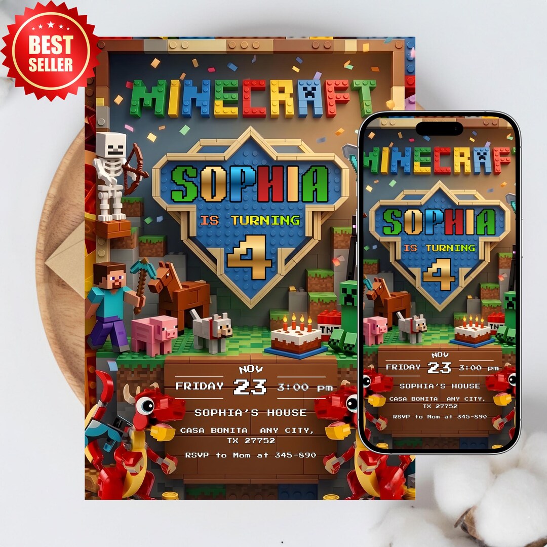 Editable Minecraft Birthday Invitation | Minecraft Birthday Party ...