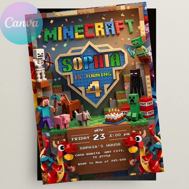 Editable Minecraft Birthday Invitation | Minecraft Birthday Party ...