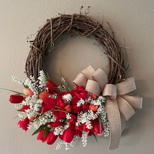 Tulip Wreath for the Front Door, Grapevine Spring Wreath, Custom Tulip Wreath **Choose 2 Colors**