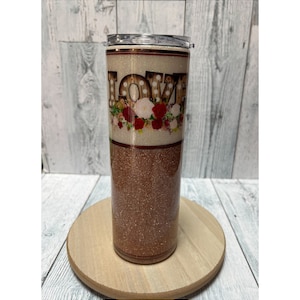 Love Rustic Glitter Tumbler, 20 ounce Reusable Tumbler with Hot and Cold Lids, To Go Coffee Cup, Mother’s Day Gift