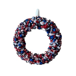 Patriotic Ribbon Wreath for 4th of July, Handmade Red White Blue Door Decor, Memorial Day Wreath, Independence Day Home Decoration