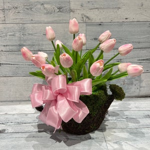 Spring Tulip Moss Watering Can, Pink Tulip Table Decor, Mother’s Day Gift