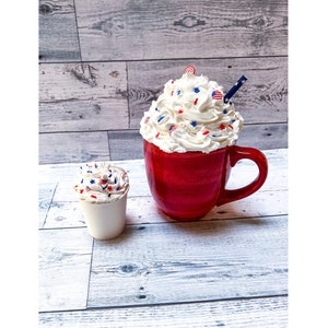 Faux Patriotic Whipped Cream Coffee Cups, Faux Hot Cocoa Prop, Hot Chocolate Whip Cream Tiered Tray Decor, Mini Coffee Cup or Mug Topper