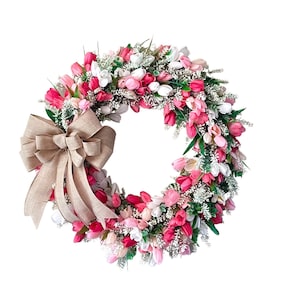 Tulip Wreath for the Front Door, Grapevine Spring Wreath, Tulip and Eucalyptus Wreath **Choose 2 colors**