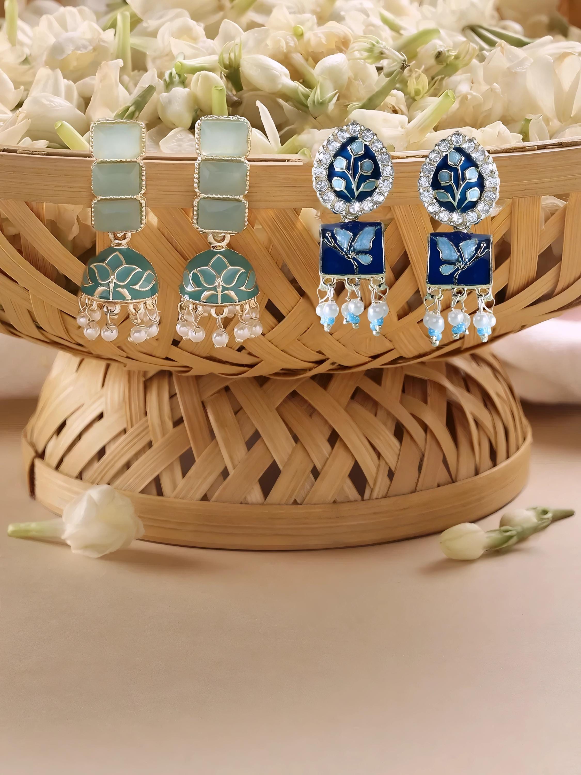 Blue Gold Plated Jhumka Earrings
