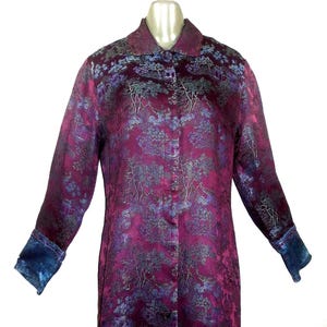 Vintage Midi Brocade Coat, Hidden button Panel, Shell Buttons, CITRON Santa Monica, Rayon Brocade, Wide Cuffs w Braid, Side Slits, Medium