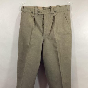 Vintage Military Wool Trousers, Belgium Army Pants, Button Fly, Rear Flap Pocket, Buttons at Waist  for Suspenders, Very Good, 34" X 28"
