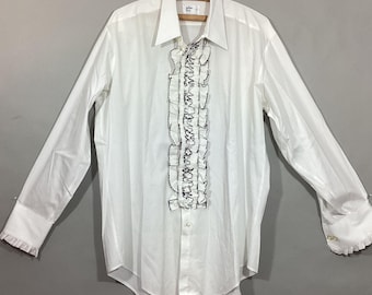 Vintage Tux Shirt w Ruffle Front, White w Black Trim, AFTER SIX Label, 48 Chest