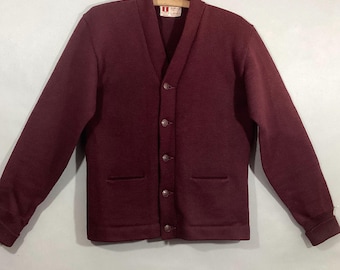 1940's Men's Letterman's Sweater, U of Idaho, Burgundy Heavy Wool Knit, H.L WHITING Co., S-M