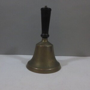 Vintage School Teachers Handheld Bell, Brass with Black Wooden Handle, Antique School Bell,  One Room School Bell, 8" X 5"