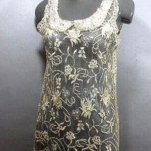 Metallic Beaded Sequined Blouse, Fancy Formal, Scoop Neck, Cocktail, Gold Metallic w Beads n Sequins