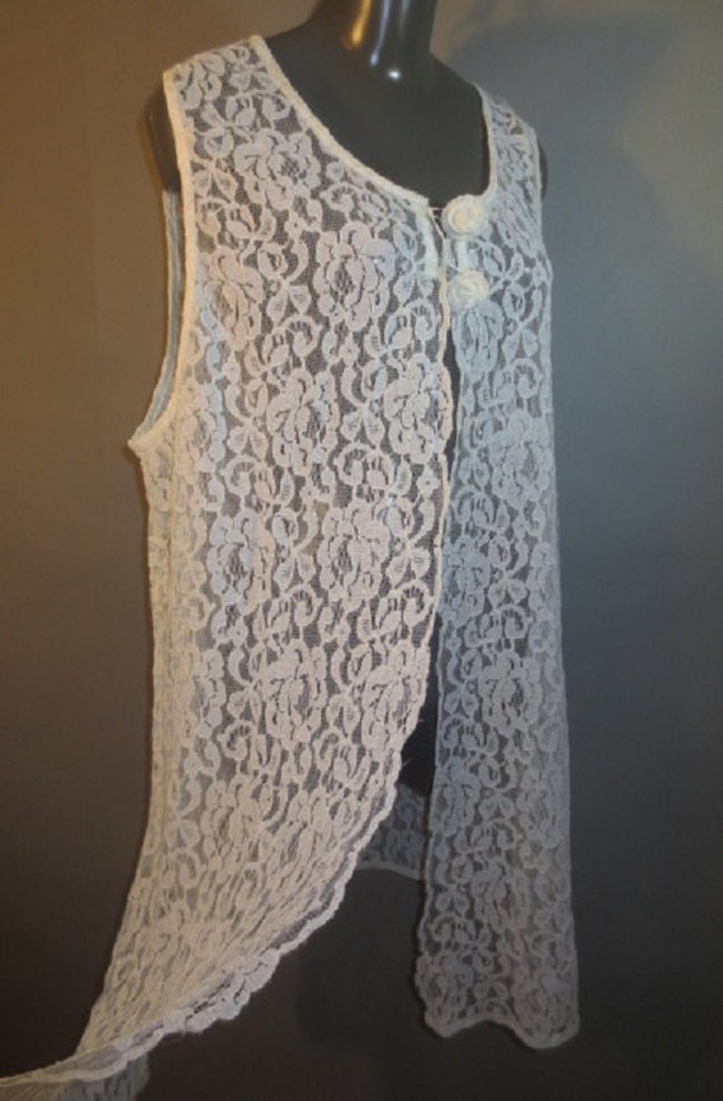Side Slits Sleeveless Katy D Two Lace Button Closure Good Condition...L-XL Semi Sheer Vintage Lace TunicVest Cover-up