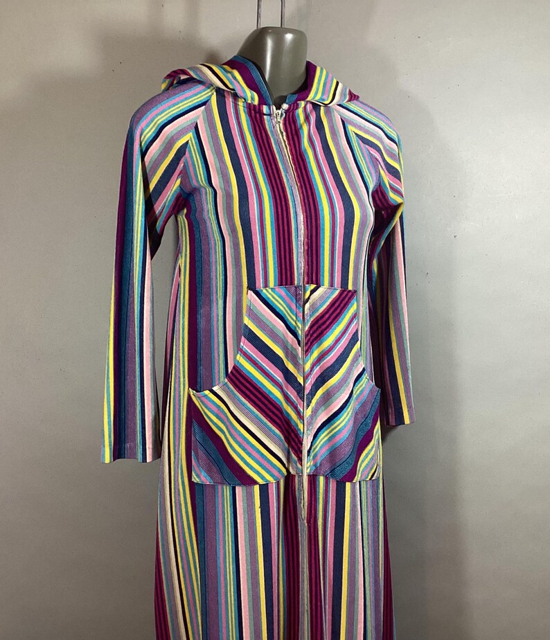 Rainbow Rbe 1960-70's Maxi Rainbow Robe, Front Zipper, Hooded, Front Pockets ...