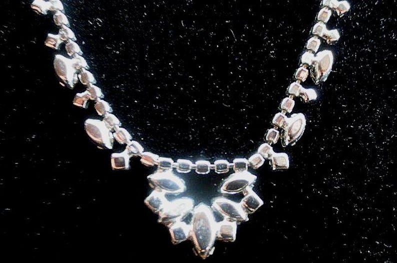 1950's Rhinestone Choker Necklace, Very Good Condition, Hook Closure...maximum, 15" long image 4