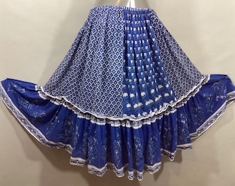 Vintage India Gauze Skirt, Elastic Waist, Flounce on Bottom, 28-38" waist