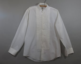White Tux Shirt with Pintuck Front, AFTER SIX Label, Poly Cotton Poplin, Button or French Cuff, Formal Tuxedo Shirt, Dress Shirt, Medium