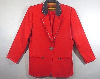 Vintage SADDLE RIDGE Western Jacket, Silver Studs, Rayon Wool Blend, Medium
