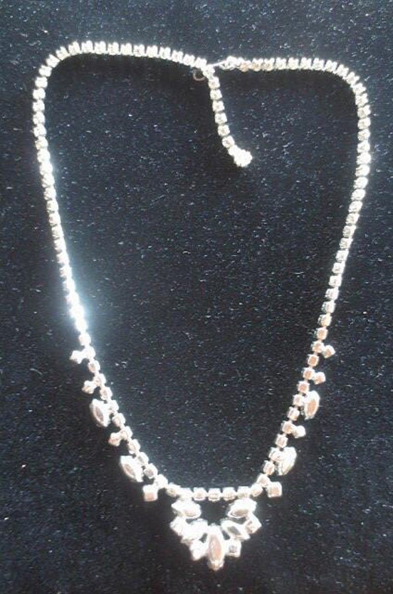1950's Rhinestone Choker Necklace, Very Good Condition, Hook Closure...maximum, 15" long image 5