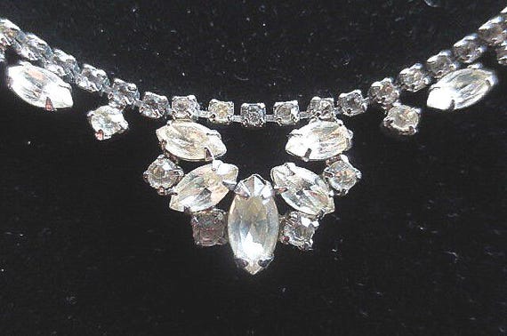 1950's Rhinestone Choker Necklace, Very Good Condition, Hook Closure...maximum, 15" long