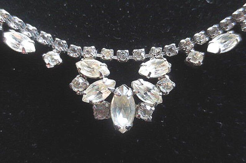 1950's Rhinestone Choker Necklace, Very Good Condition, Hook Closure...maximum, 15" long image 1