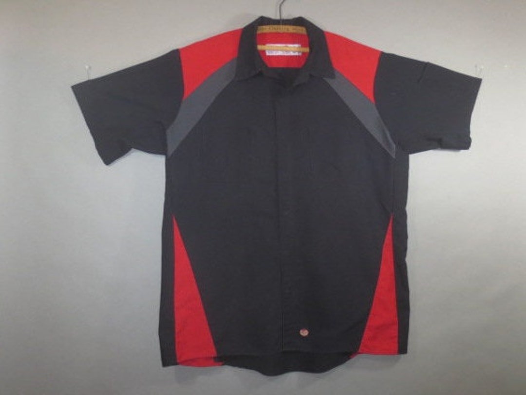 RED CAP Work Shirt, Snap Front, Red Gray Black Geometric Design, Shirt