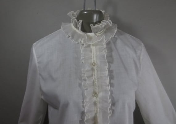 Vintage 1960 S White Ruffle Front Blouse Nylon Ruffl Gem