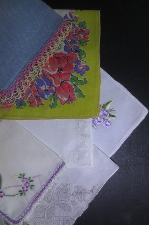 Vintage Handkerchiefs, Lot of 10 Hankies, Lace Ed… - image 3